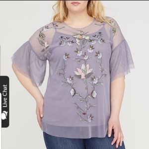 NWT-Lane Bryant Sheer Embroidered Top